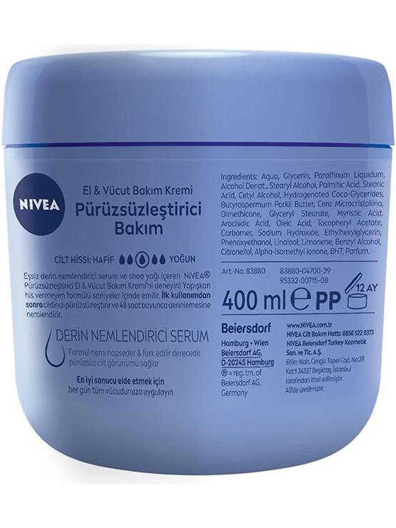 NIVEA 400ML PURUZSUZ.EL&VUC.BAKIM KREMI
