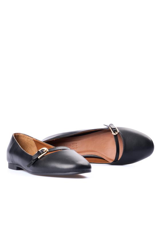 Oflaz 1085K 26454 Siyah Cilt Kadın Babet Ayakkabı