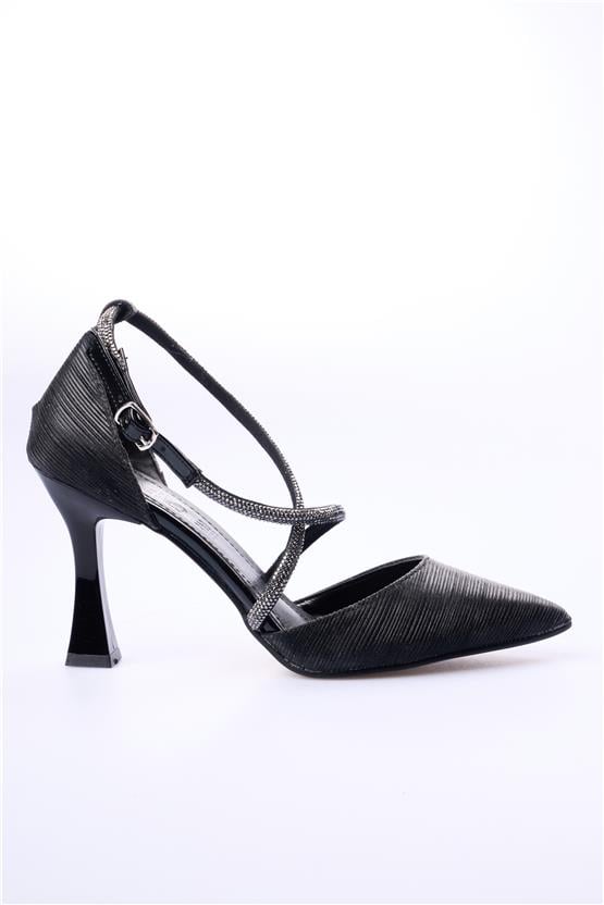 Oflaz 396 Y716 Simli Siyah Kadın Klasik Ayakkabı