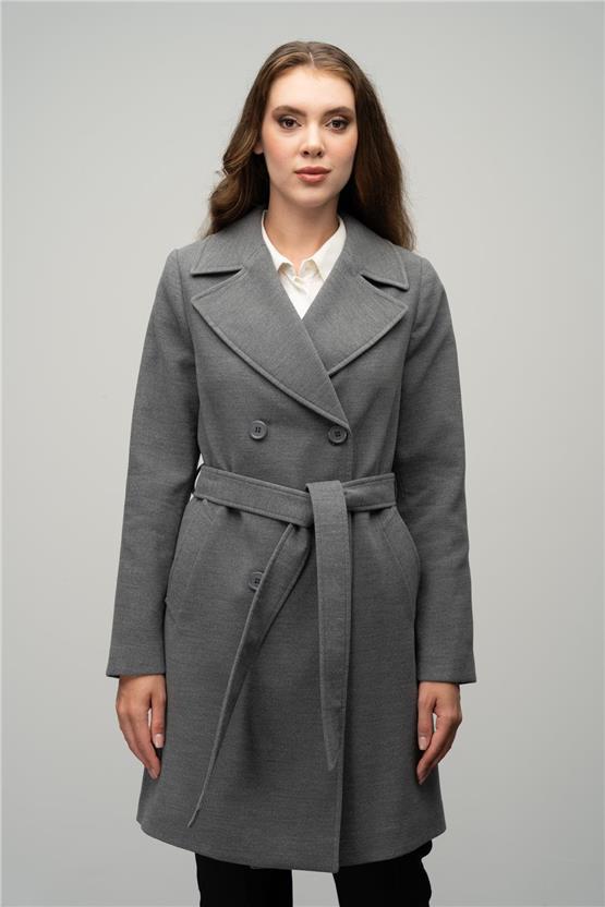 Olcay K26 3058 167 Grı Kadın Kruvaze Belden Baglamalı Kaban