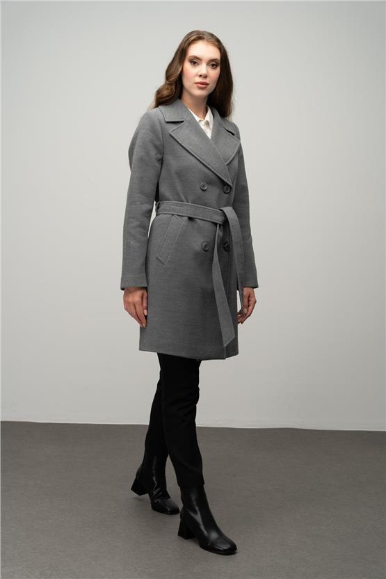 Olcay K26 3058 167 Grı Kadın Kruvaze Belden Baglamalı Kaban