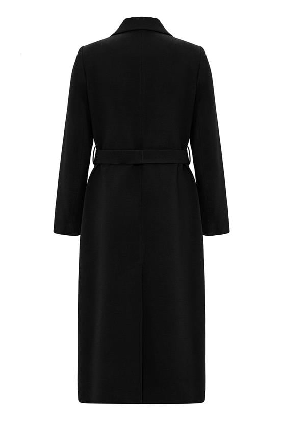 Olcay K26 3754 1 Sıyah Kadın Kruvaze Belden Baglamalı Ara Boy Kaban