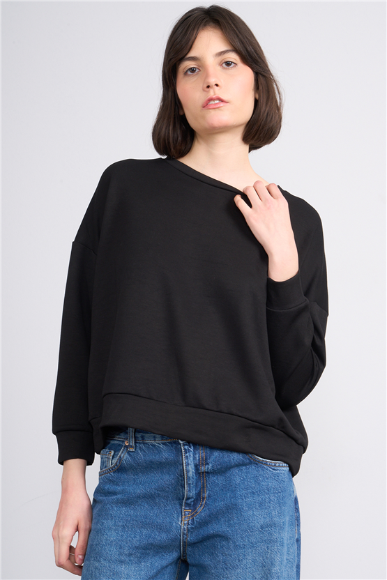 C.K Y26 8019 Pachie Byn B.Yaka U.Kol Basic T-shirt Siyah