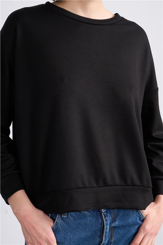 C.K Y26 8019 Pachie Byn B.Yaka U.Kol Basic T-shirt Siyah