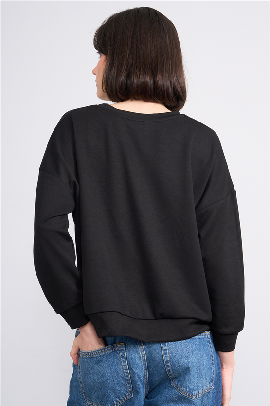 C.K Y26 8019 Pachie Byn B.Yaka U.Kol Basic T-shirt Siyah