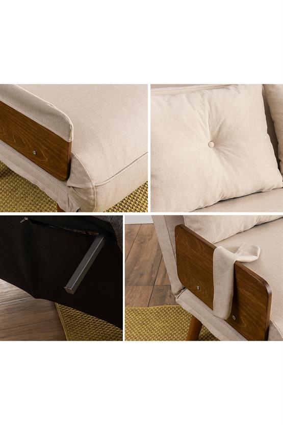 Pafu Cosmo İkili Katlanır Yataklı Koltuk Keten Krem