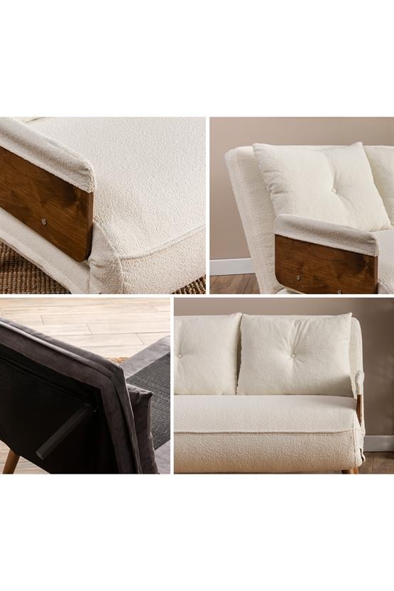 Pafu Cosmo İkili Katlanır Yataklı Koltuk Teddy Beyaz