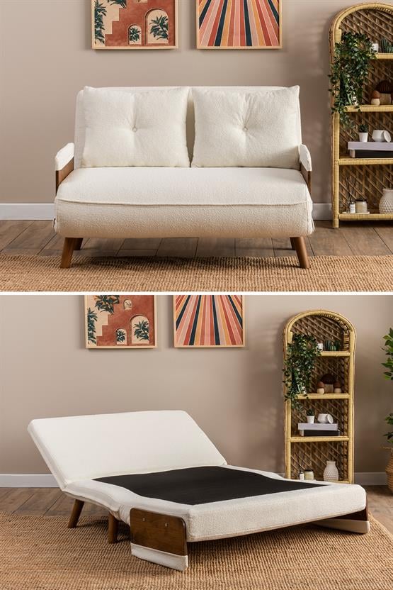 Pafu Cosmo İkili Katlanır Yataklı Koltuk Teddy Beyaz