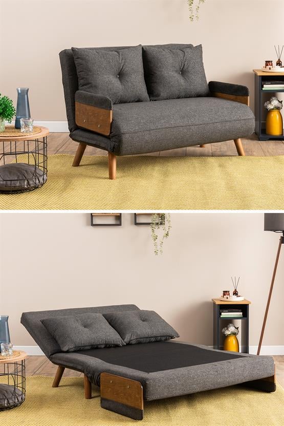 Pafu Cosmo İkili Katlanır Yataklı Koltuk Keten Koyu Gri