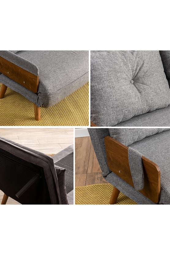 Pafu Cosmo İkili Katlanır Yataklı Koltuk Keten Açık Gri