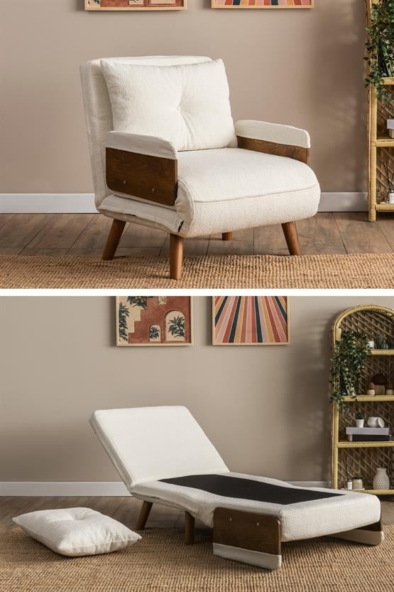 Pafu Cosmo Tekli Katlanır Yataklı Koltuk Teddy Beyaz