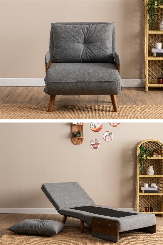 Pafu Cosmo Tekli Katlanır Yataklı Koltuk Keten Açık Gri