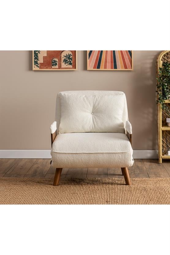 Pafu Cosmo Tekli Katlanır Yataklı Koltuk Teddy Beyaz