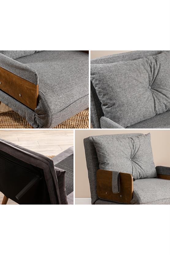 Pafu Cosmo Tekli Katlanır Yataklı Koltuk Keten Açık Gri