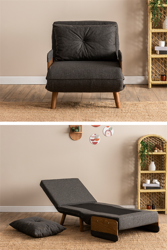 Pafu Cosmo Tekli Katlanır Yataklı Koltuk Keten Koyu Gri