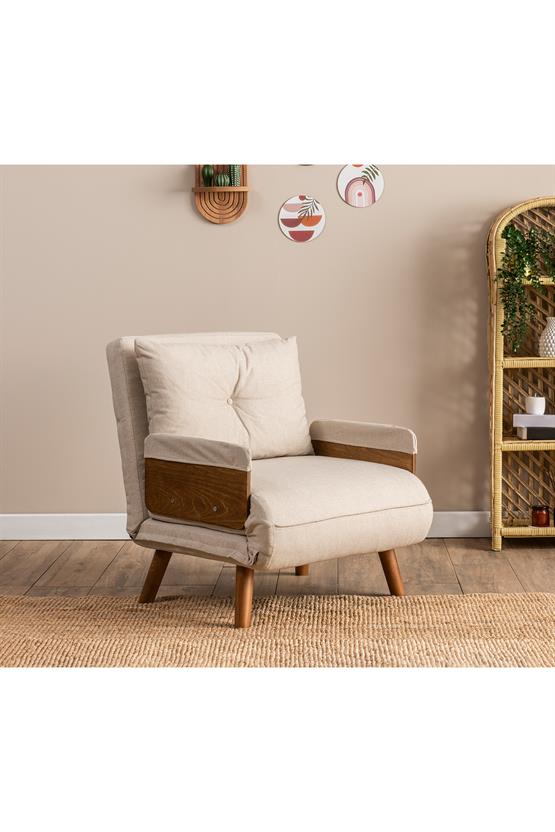 Pafu Cosmo Tekli Katlanır Yataklı Koltuk Keten Krem