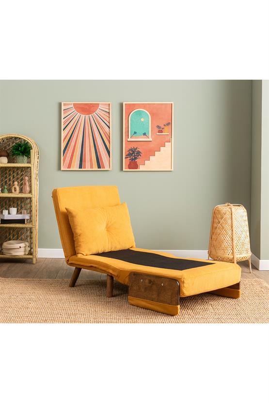 Pafu Cosmo Tekli Katlanır Yataklı Koltuk Bohem Hardal