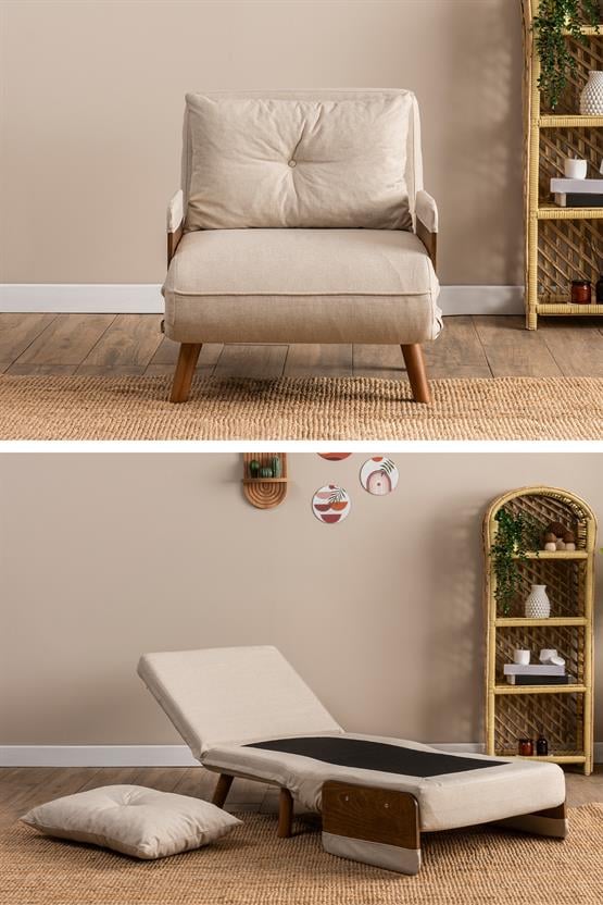 Pafu Cosmo Tekli Katlanır Yataklı Koltuk Keten Krem