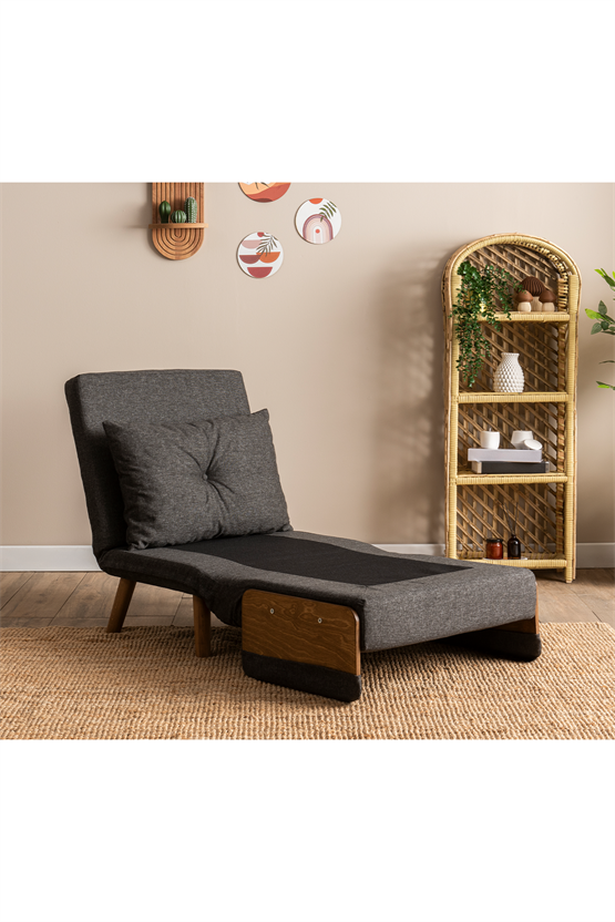 Pafu Cosmo Tekli Katlanır Yataklı Koltuk Keten Koyu Gri