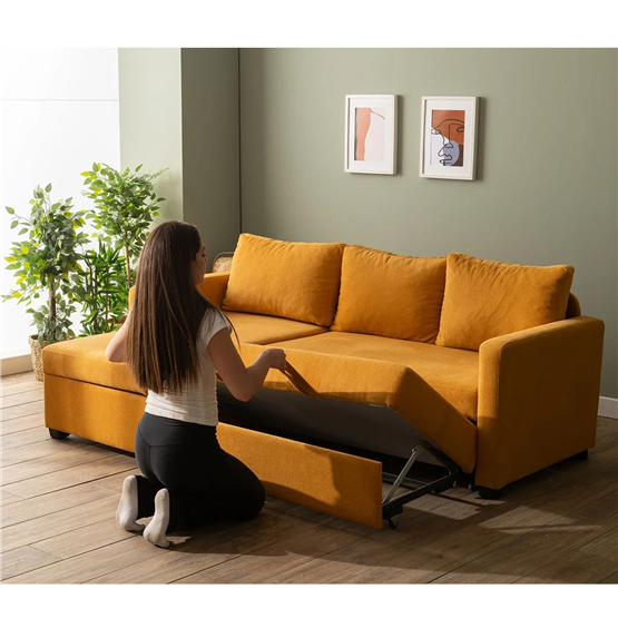 Pafu Kado Yataklı Köşe Koltuk Takımı Bohem Hardal