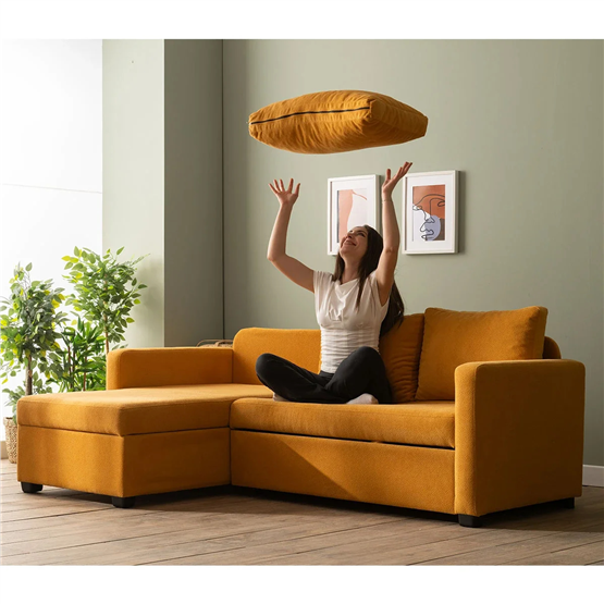 Pafu Kado Yataklı Köşe Koltuk Takımı Bohem Hardal