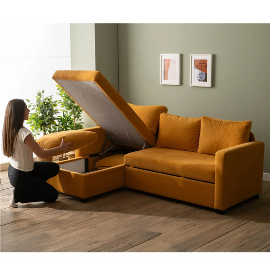 Pafu Kado Yataklı Köşe Koltuk Takımı Bohem Hardal