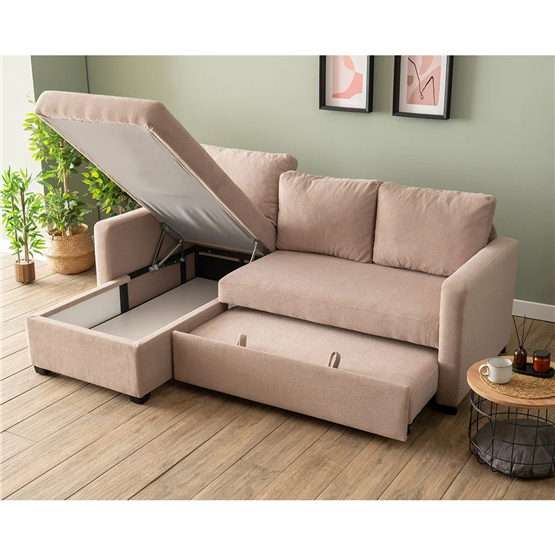 Pafu Kado Yataklı Köşe Koltuk Takımı Bohem Vizon