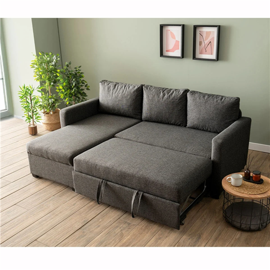 Pafu Kado Yataklı Köşe Koltuk Takımı Keten Koyu Gri