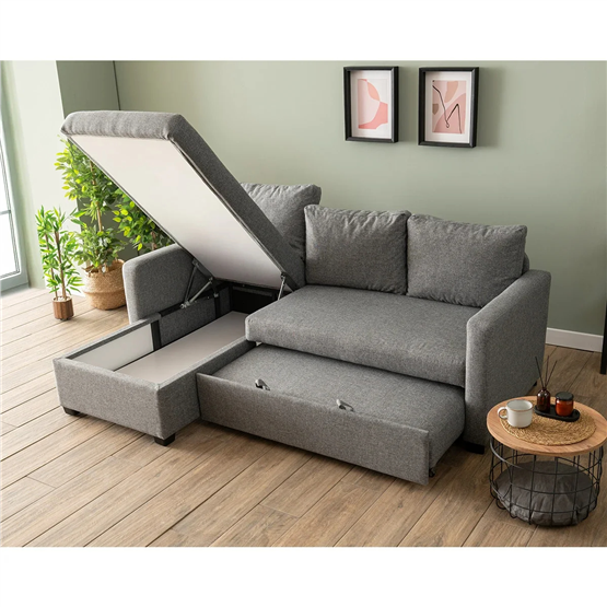 Pafu Kado Yataklı Köşe Koltuk Takımı Keten Açık Gri