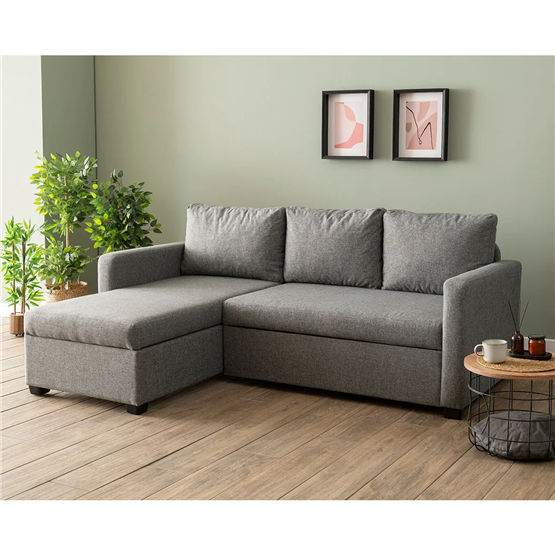 Pafu Kado Yataklı Köşe Koltuk Takımı Keten Açık Gri