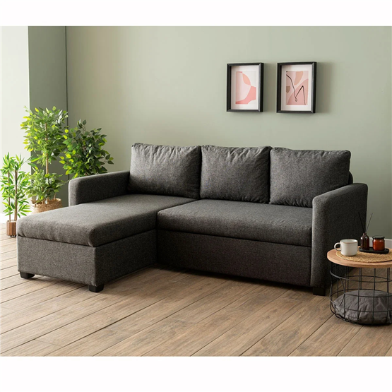 Pafu Kado Yataklı Köşe Koltuk Takımı Keten Koyu Gri