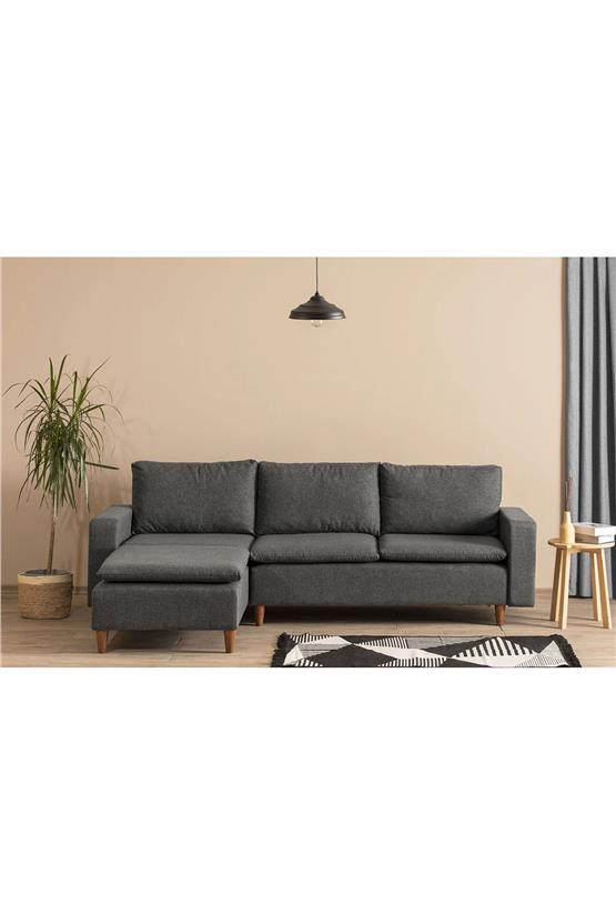 Pafu Lungo Modüler Köşe Koltuk Takımı - Koyu Gri Keten