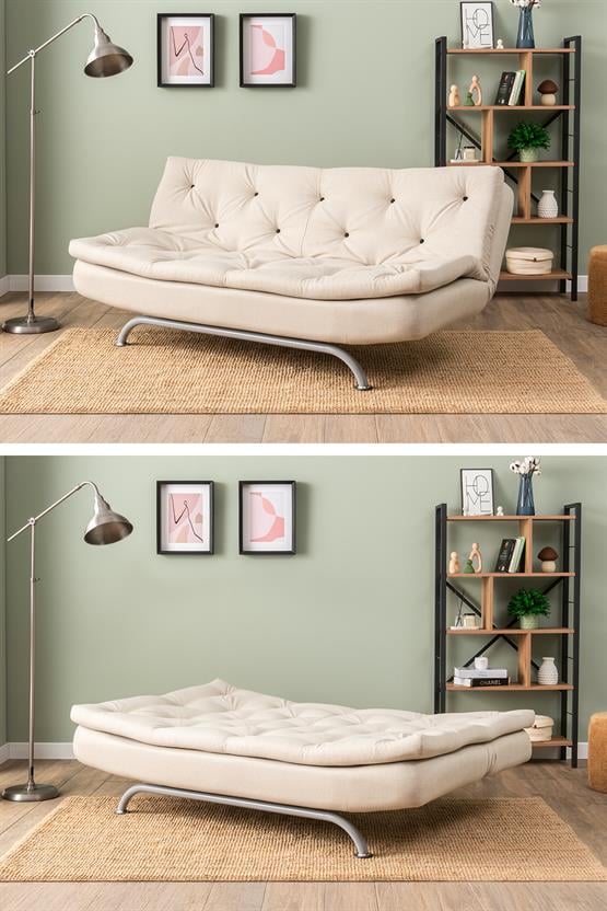 Pafu Rivo Üçlü Yataklı Koltuk Keten Krem