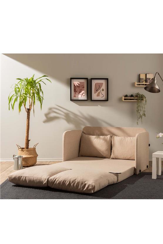 Pafu Saga İkili Katlanır Yataklı Koltuk Keten Krem