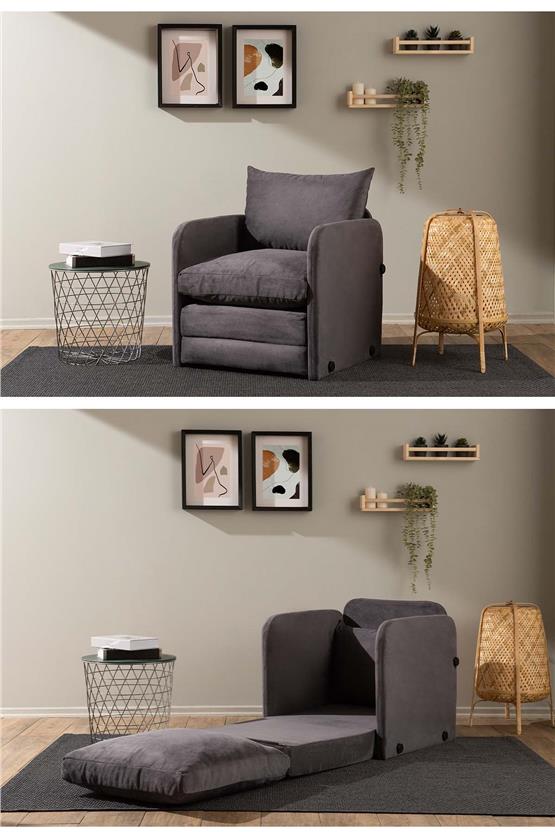 Pafu Saga Tekli Katlanır Yataklı Koltuk Soho Gri