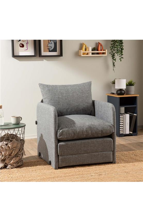 Pafu Saga Tekli Katlanır Yataklı Koltuk Keten Açık Gri