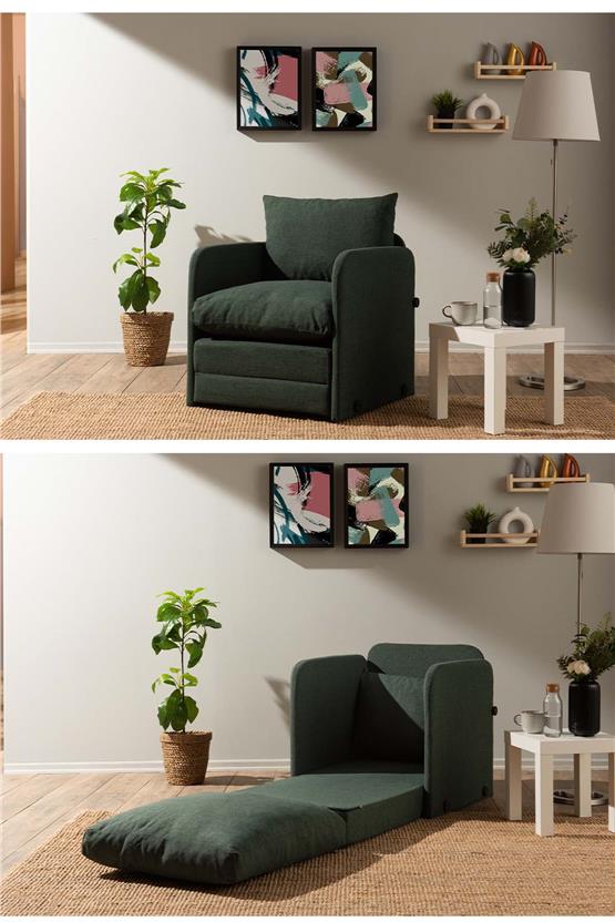 Pafu Saga Tekli Katlanır Yataklı Koltuk Keten Haki