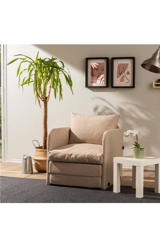 Pafu Saga Tekli Katlanır Yataklı Koltuk Keten Krem