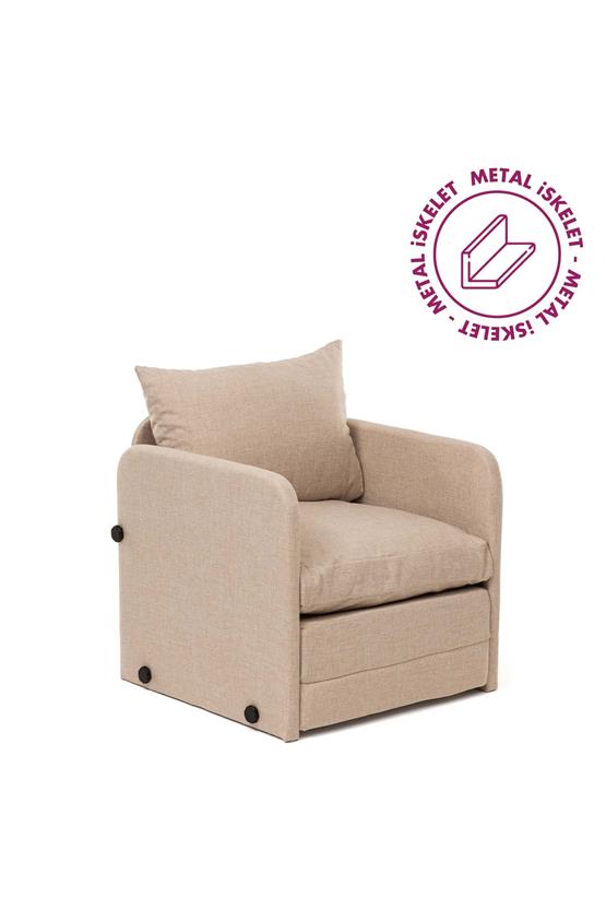 Pafu Saga Tekli Katlanır Yataklı Koltuk Keten Krem