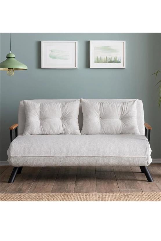 Pafu Sando İkili Katlanır Yataklı Koltuk Teddy Beyaz