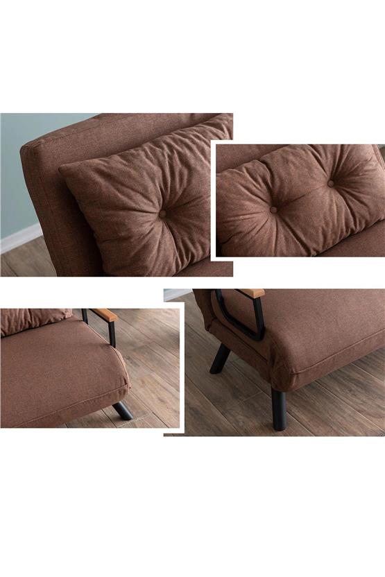 Pafu Sando İkili Keten Katlanır Yataklı Koltuk Açık Kahve