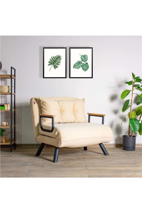 Pafu Sando Tekli Katlanır Yataklı Koltuk Krem