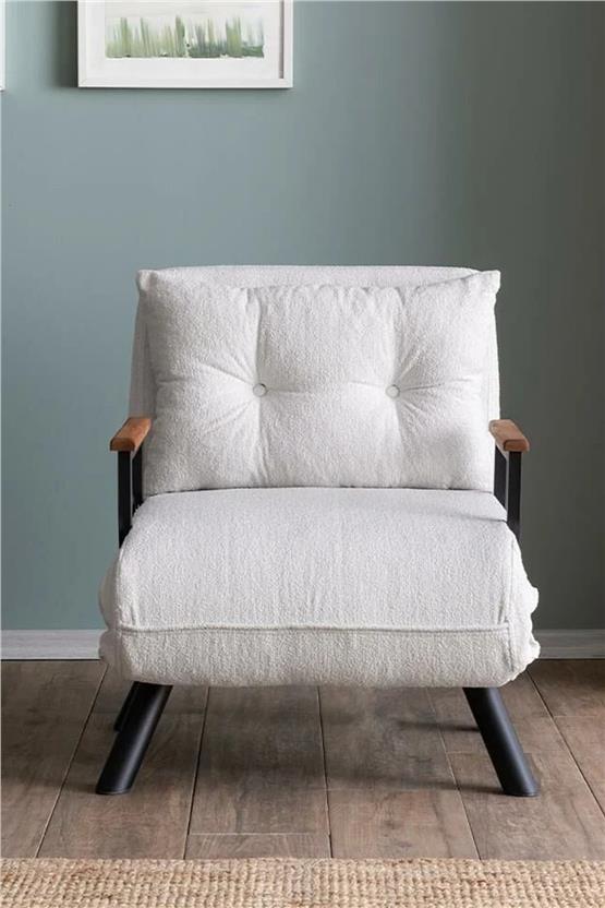 Pafu Sando Tekli Katlanır Yataklı Koltuk Teddy Beyaz