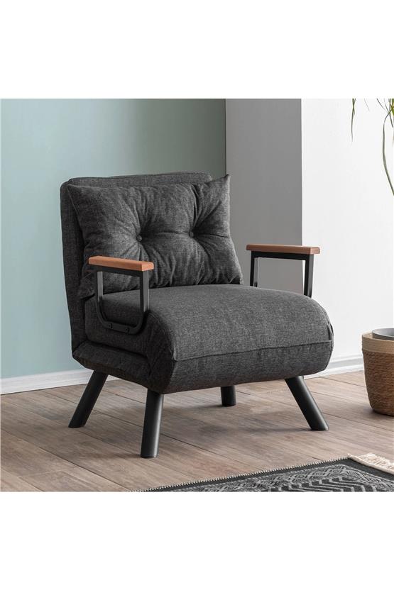 Pafu Sando Tekli Katlanır Yataklı Koltuk Keten Koyu Gri