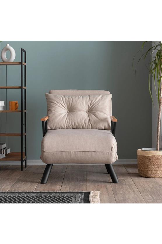 Pafu Sando Tekli Katlanır Yataklı Koltuk Keten Krem