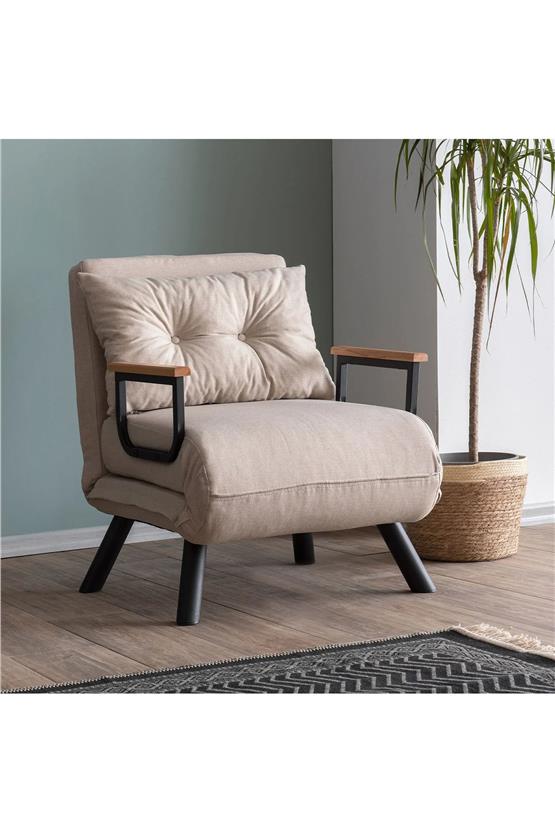 Pafu Sando Tekli Katlanır Yataklı Koltuk Keten Krem