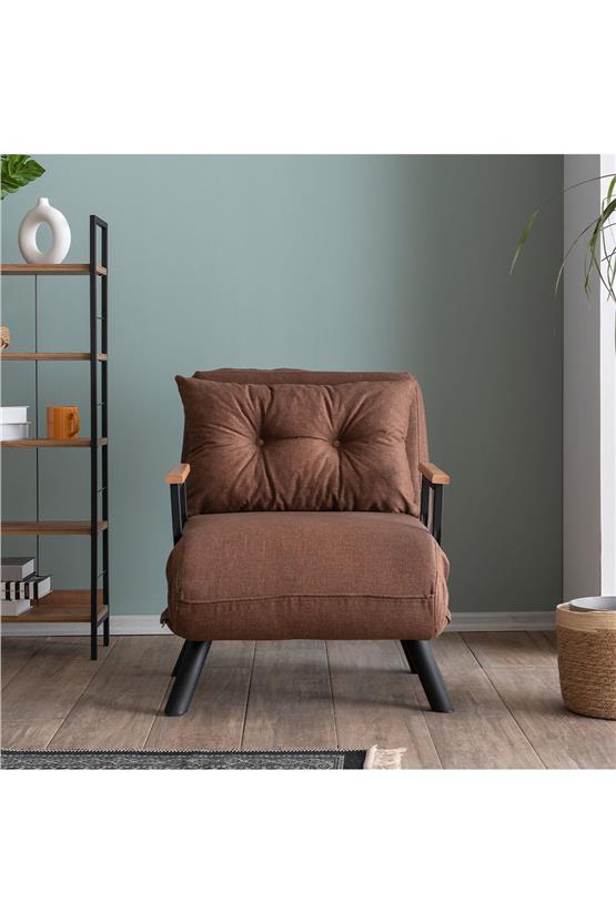 Pafu Sando Tekli Katlanır Yataklı Koltuk Keten Açık Kahverengi