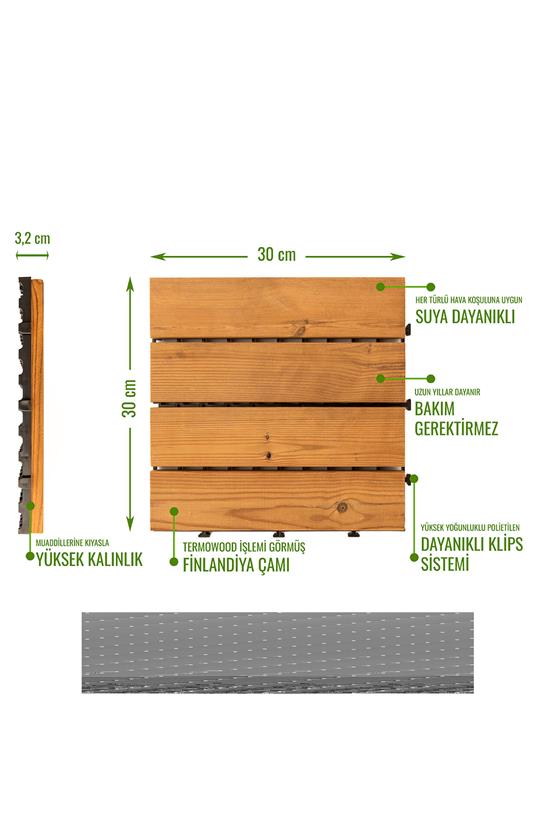 Pafu SUNSOE Fin Çamı Balkon Bahçe Ahşap Yer Döşemesi Karo Deck 30x30 cm 1 Adet (0,09m2)