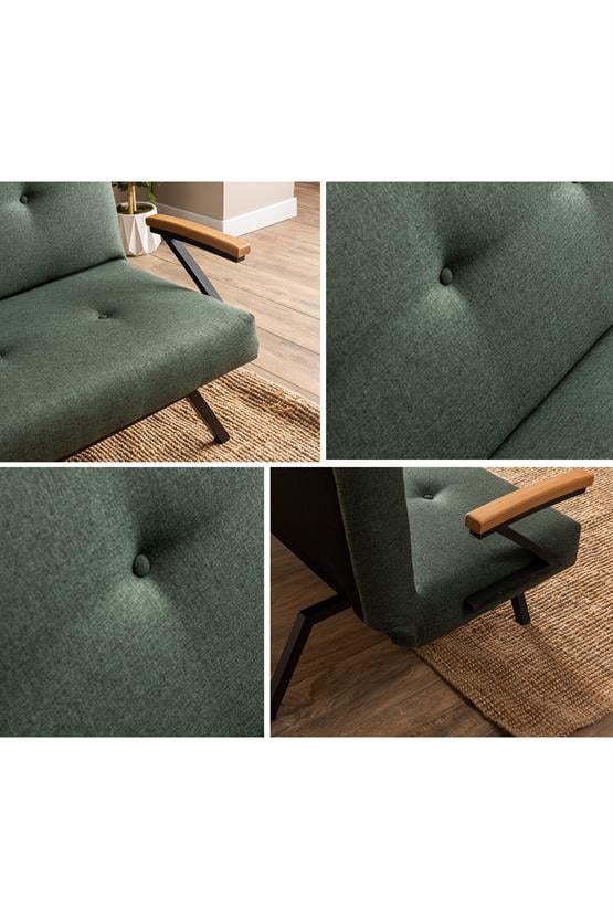 Pafu Zven Üçlü Yataklı Koltuk Keten Haki