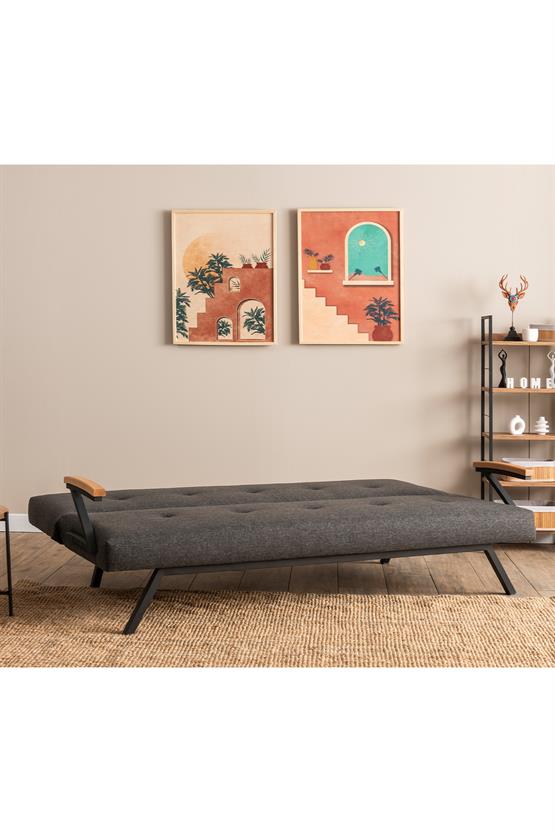 Pafu Zven Üçlü Yataklı Koltuk Keten Koyu Gri